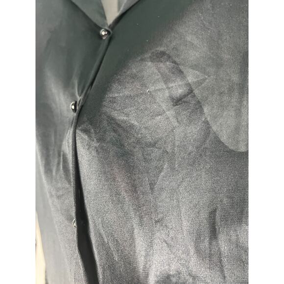 Vintage Black Nylon Button Front Collared Sheer Sleeve Blouse XL Goth Career - Picture 5 of 8